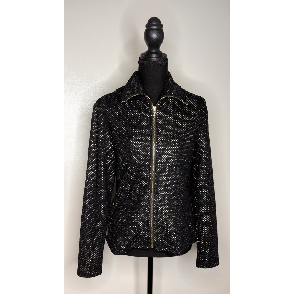 Clara Sun Woo Black & Gold Sequin Zip Up Jacket Size Small